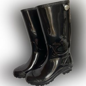 UGG Black Rubber Tall Pull On Rain Boots